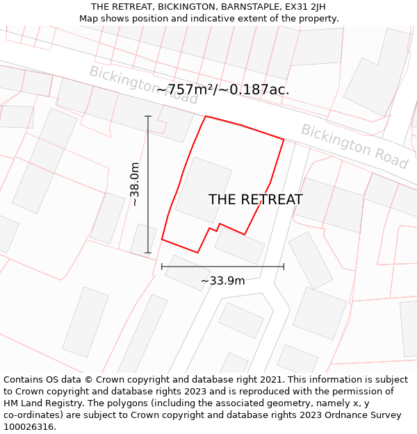 THE RETREAT, BICKINGTON, BARNSTAPLE, EX31 2JH: Plot and title map