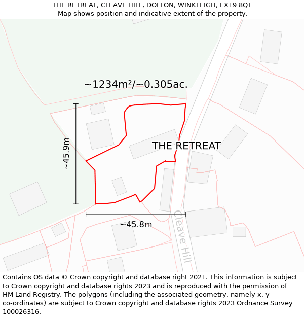 THE RETREAT, CLEAVE HILL, DOLTON, WINKLEIGH, EX19 8QT: Plot and title map