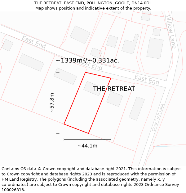 THE RETREAT, EAST END, POLLINGTON, GOOLE, DN14 0DL: Plot and title map