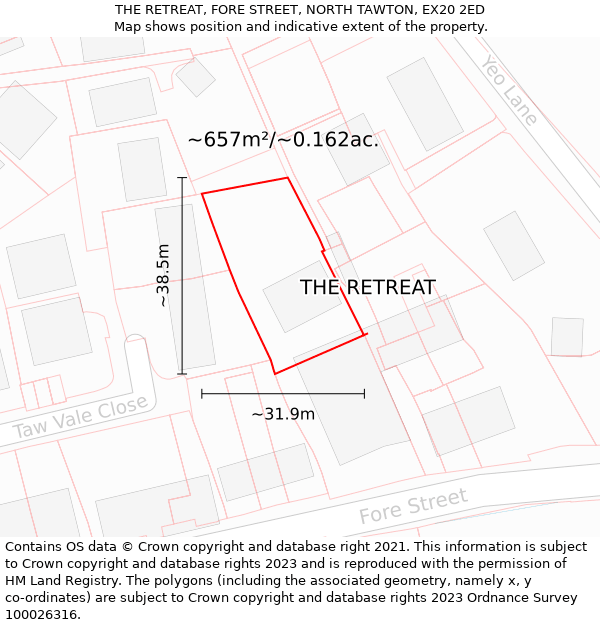 THE RETREAT, FORE STREET, NORTH TAWTON, EX20 2ED: Plot and title map