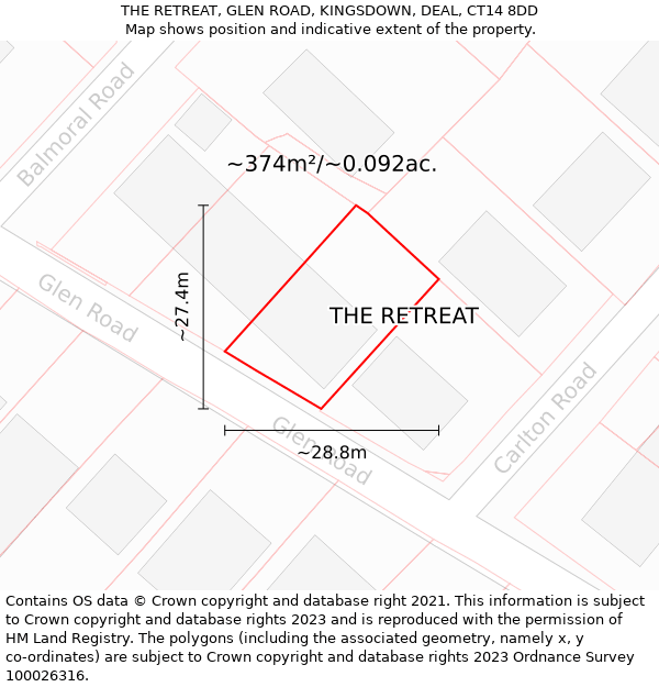 THE RETREAT, GLEN ROAD, KINGSDOWN, DEAL, CT14 8DD: Plot and title map