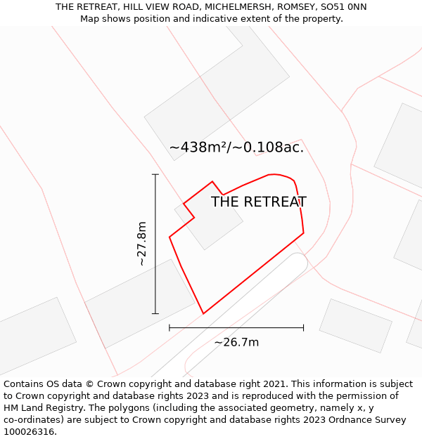 THE RETREAT, HILL VIEW ROAD, MICHELMERSH, ROMSEY, SO51 0NN: Plot and title map