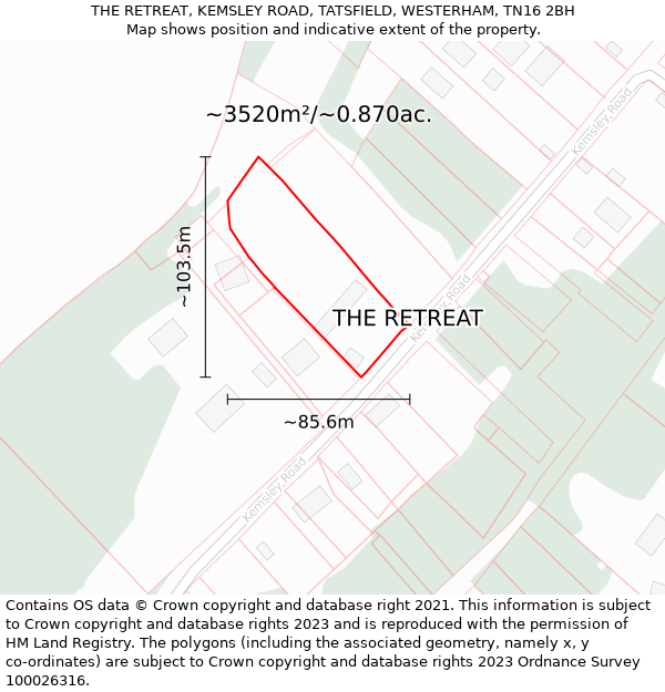 THE RETREAT, KEMSLEY ROAD, TATSFIELD, WESTERHAM, TN16 2BH: Plot and title map