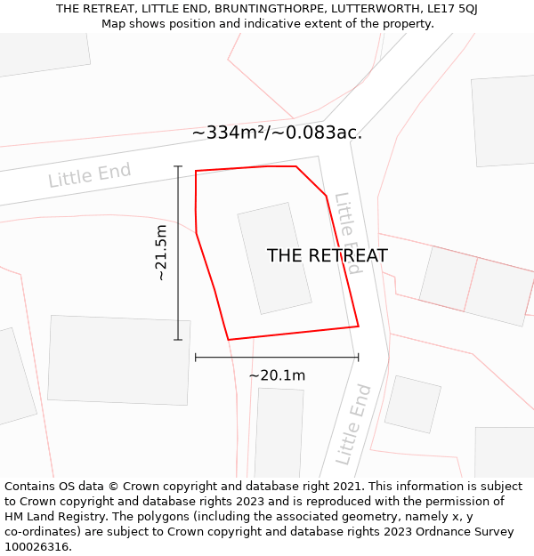 THE RETREAT, LITTLE END, BRUNTINGTHORPE, LUTTERWORTH, LE17 5QJ: Plot and title map