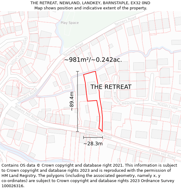 THE RETREAT, NEWLAND, LANDKEY, BARNSTAPLE, EX32 0ND: Plot and title map