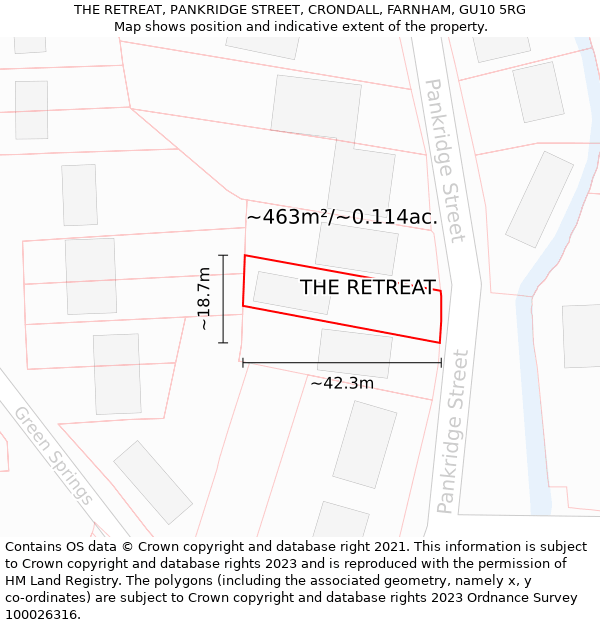 THE RETREAT, PANKRIDGE STREET, CRONDALL, FARNHAM, GU10 5RG: Plot and title map