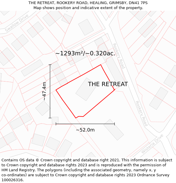 THE RETREAT, ROOKERY ROAD, HEALING, GRIMSBY, DN41 7PS: Plot and title map