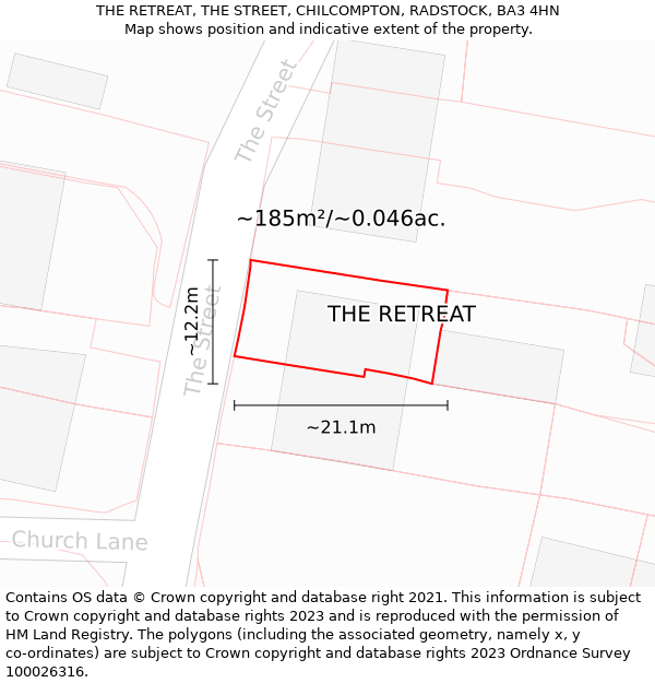 THE RETREAT, THE STREET, CHILCOMPTON, RADSTOCK, BA3 4HN: Plot and title map
