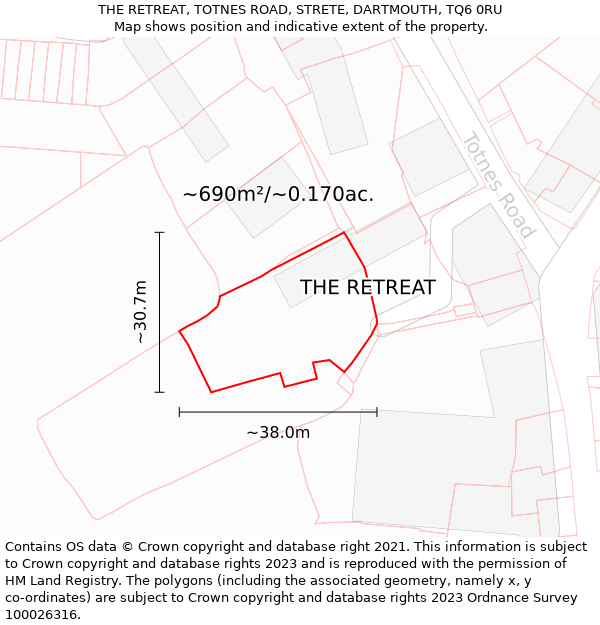 THE RETREAT, TOTNES ROAD, STRETE, DARTMOUTH, TQ6 0RU: Plot and title map