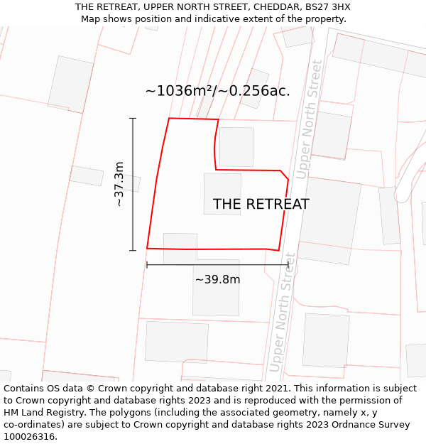THE RETREAT, UPPER NORTH STREET, CHEDDAR, BS27 3HX: Plot and title map