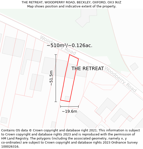 THE RETREAT, WOODPERRY ROAD, BECKLEY, OXFORD, OX3 9UZ: Plot and title map