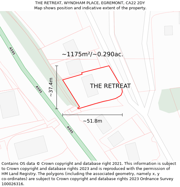 THE RETREAT, WYNDHAM PLACE, EGREMONT, CA22 2DY: Plot and title map