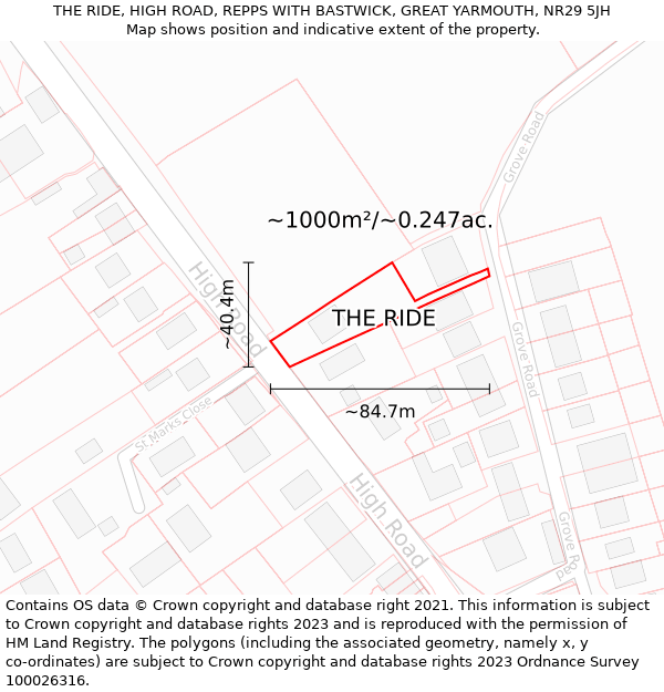 THE RIDE, HIGH ROAD, REPPS WITH BASTWICK, GREAT YARMOUTH, NR29 5JH: Plot and title map