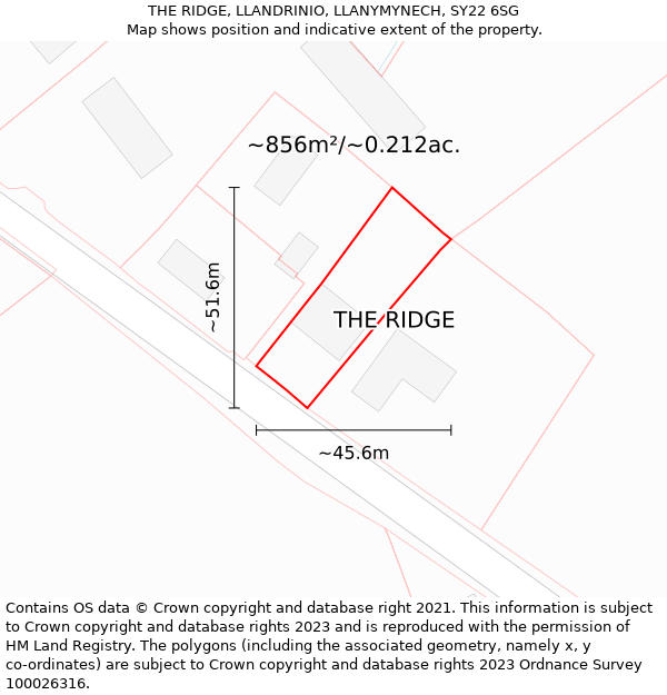 THE RIDGE, LLANDRINIO, LLANYMYNECH, SY22 6SG: Plot and title map