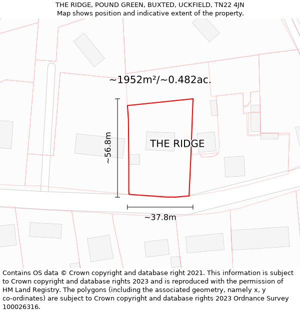 THE RIDGE, POUND GREEN, BUXTED, UCKFIELD, TN22 4JN: Plot and title map