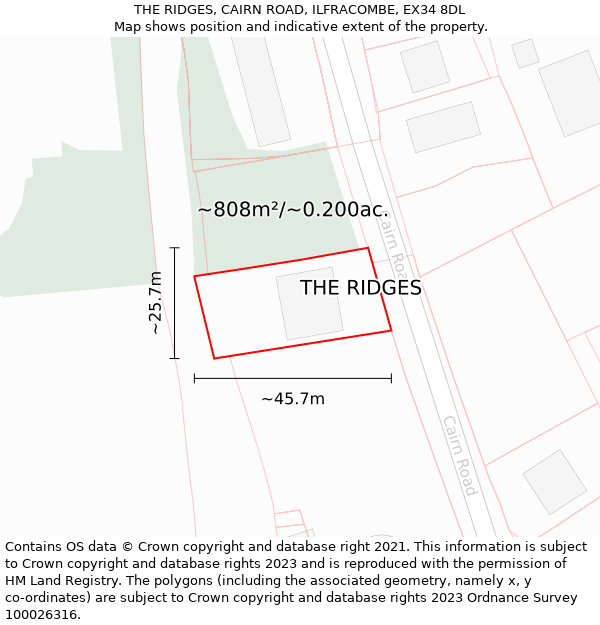 THE RIDGES, CAIRN ROAD, ILFRACOMBE, EX34 8DL: Plot and title map
