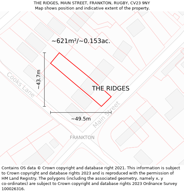 THE RIDGES, MAIN STREET, FRANKTON, RUGBY, CV23 9NY: Plot and title map