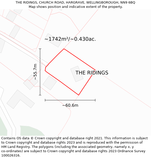 THE RIDINGS, CHURCH ROAD, HARGRAVE, WELLINGBOROUGH, NN9 6BQ: Plot and title map