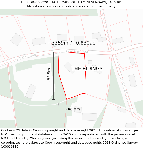 THE RIDINGS, COPT HALL ROAD, IGHTHAM, SEVENOAKS, TN15 9DU: Plot and title map