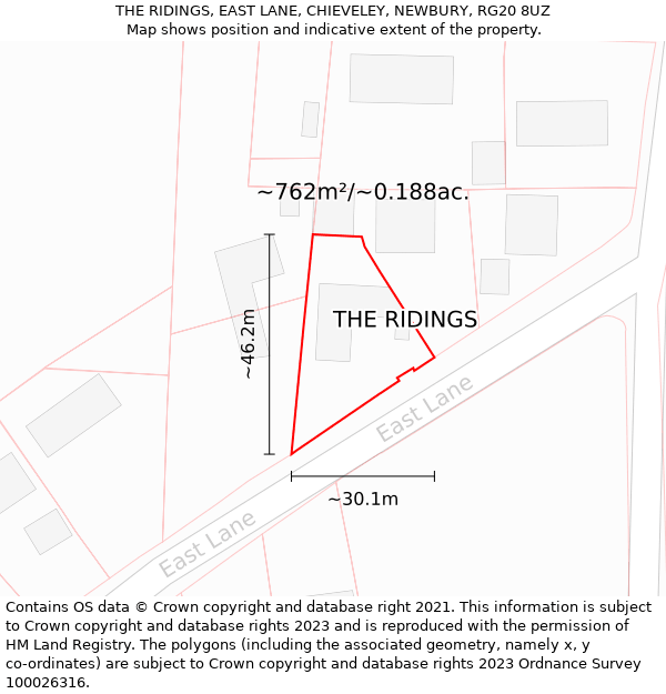 THE RIDINGS, EAST LANE, CHIEVELEY, NEWBURY, RG20 8UZ: Plot and title map