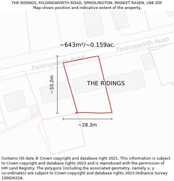 THE RIDINGS, FALDINGWORTH ROAD, SPRIDLINGTON, MARKET RASEN, LN8 2DF: Plot and title map