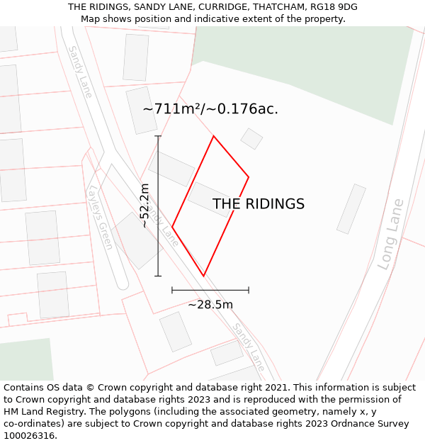 THE RIDINGS, SANDY LANE, CURRIDGE, THATCHAM, RG18 9DG: Plot and title map