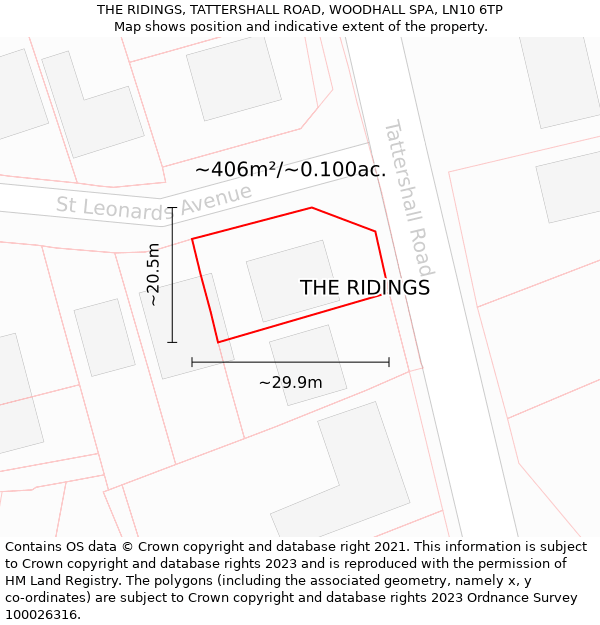 THE RIDINGS, TATTERSHALL ROAD, WOODHALL SPA, LN10 6TP: Plot and title map