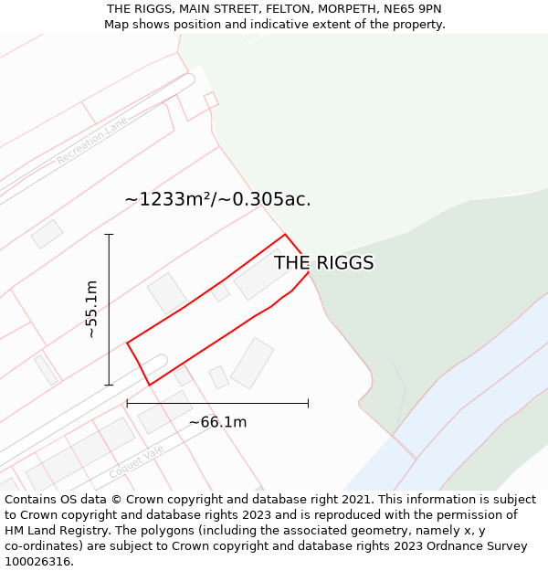 THE RIGGS, MAIN STREET, FELTON, MORPETH, NE65 9PN: Plot and title map