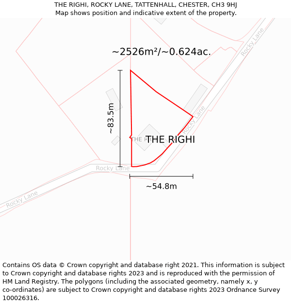 THE RIGHI, ROCKY LANE, TATTENHALL, CHESTER, CH3 9HJ: Plot and title map