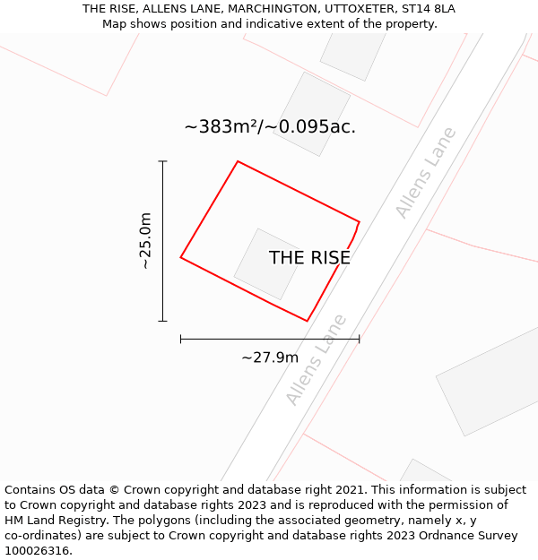 THE RISE, ALLENS LANE, MARCHINGTON, UTTOXETER, ST14 8LA: Plot and title map