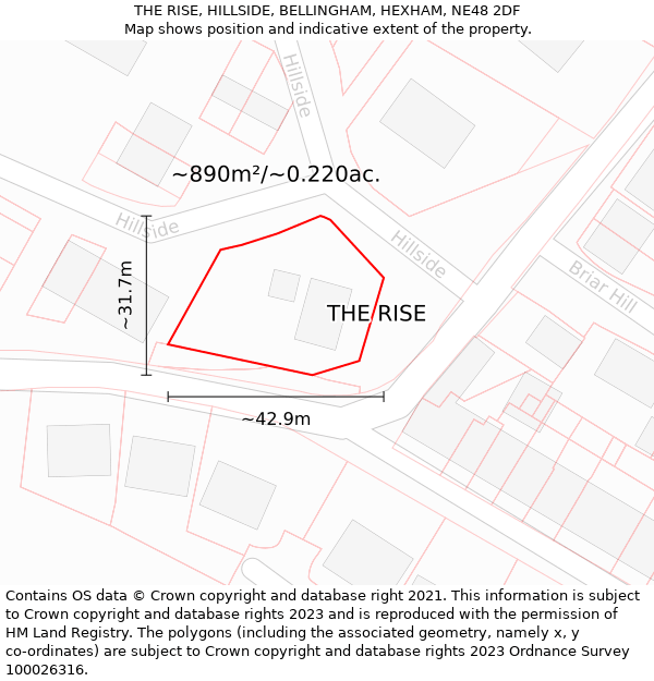 THE RISE, HILLSIDE, BELLINGHAM, HEXHAM, NE48 2DF: Plot and title map