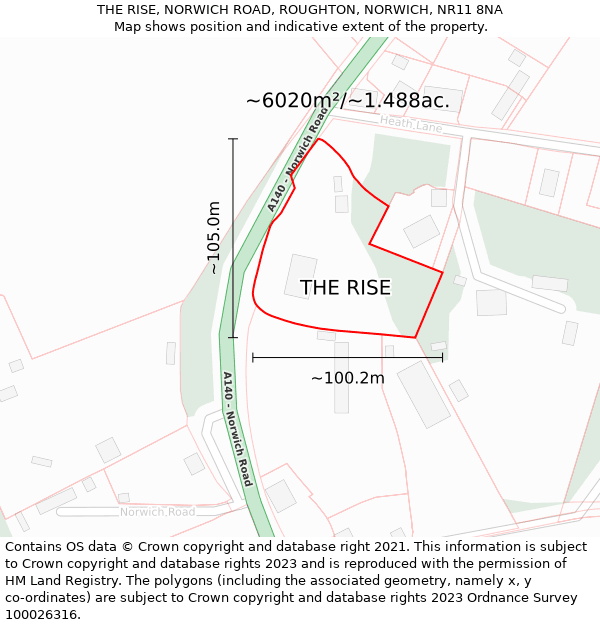 THE RISE, NORWICH ROAD, ROUGHTON, NORWICH, NR11 8NA: Plot and title map