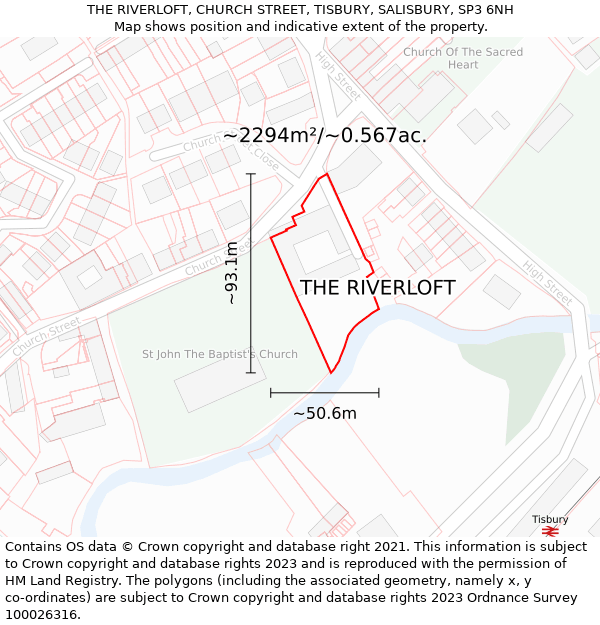THE RIVERLOFT, CHURCH STREET, TISBURY, SALISBURY, SP3 6NH: Plot and title map
