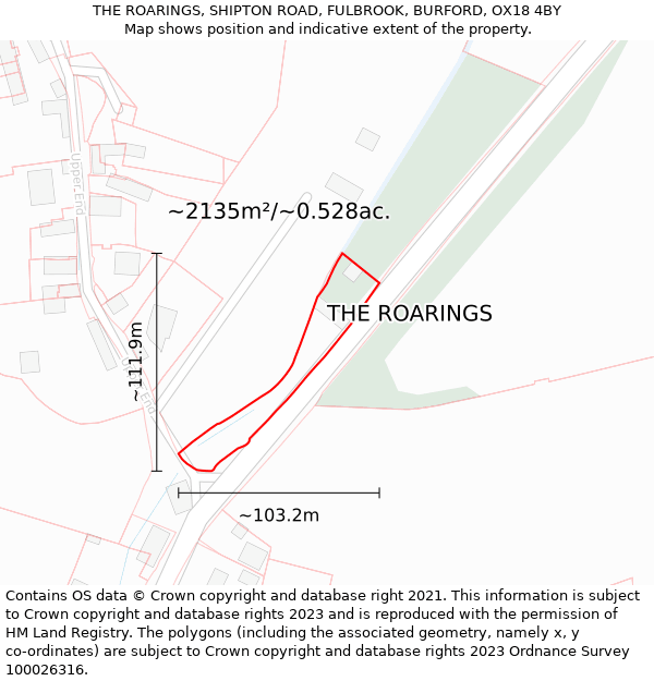 THE ROARINGS, SHIPTON ROAD, FULBROOK, BURFORD, OX18 4BY: Plot and title map