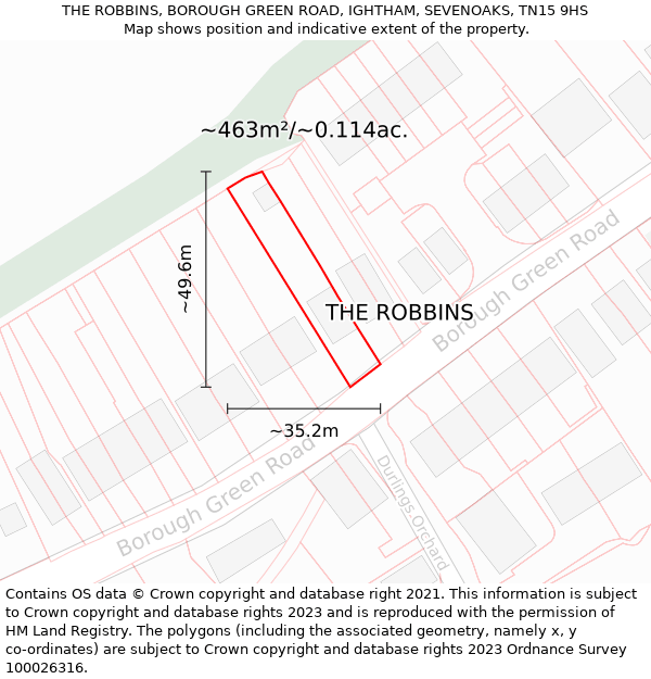 THE ROBBINS, BOROUGH GREEN ROAD, IGHTHAM, SEVENOAKS, TN15 9HS: Plot and title map