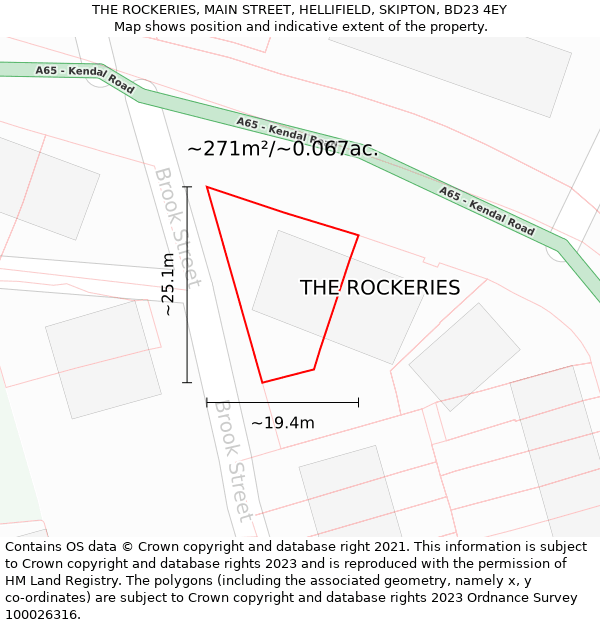 THE ROCKERIES, MAIN STREET, HELLIFIELD, SKIPTON, BD23 4EY: Plot and title map