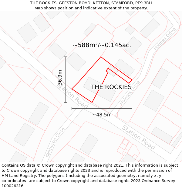 THE ROCKIES, GEESTON ROAD, KETTON, STAMFORD, PE9 3RH: Plot and title map