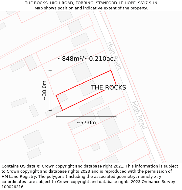 THE ROCKS, HIGH ROAD, FOBBING, STANFORD-LE-HOPE, SS17 9HN: Plot and title map