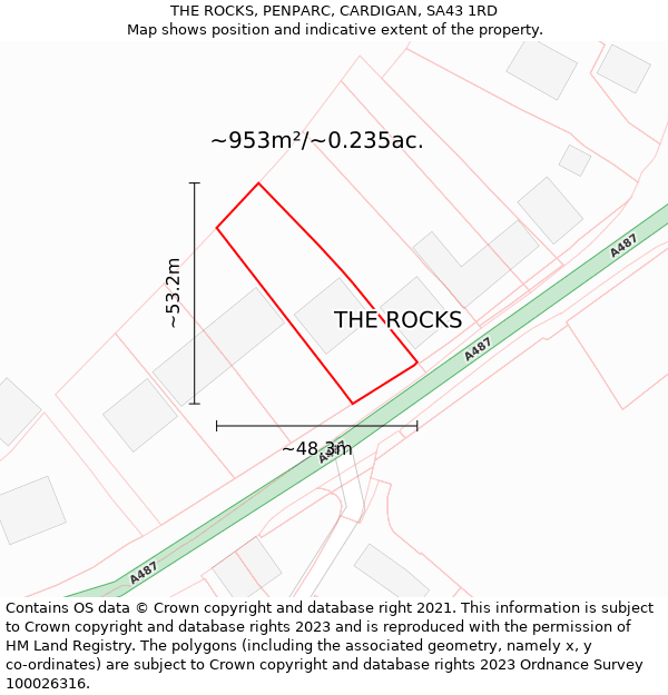 THE ROCKS, PENPARC, CARDIGAN, SA43 1RD: Plot and title map