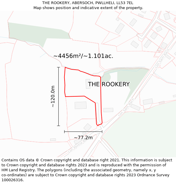 THE ROOKERY, ABERSOCH, PWLLHELI, LL53 7EL: Plot and title map