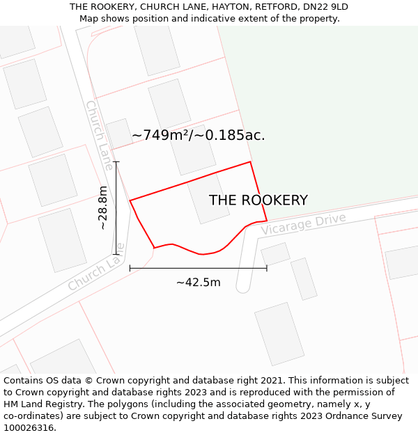 THE ROOKERY, CHURCH LANE, HAYTON, RETFORD, DN22 9LD: Plot and title map
