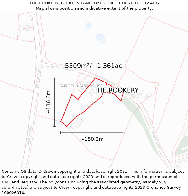 THE ROOKERY, GORDON LANE, BACKFORD, CHESTER, CH2 4DG: Plot and title map