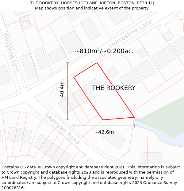 THE ROOKERY, HORSESHOE LANE, KIRTON, BOSTON, PE20 1LJ: Plot and title map