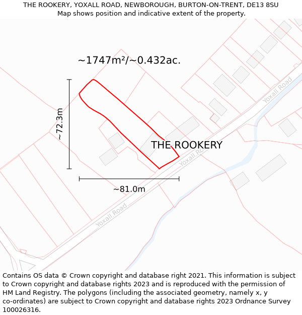 THE ROOKERY, YOXALL ROAD, NEWBOROUGH, BURTON-ON-TRENT, DE13 8SU: Plot and title map