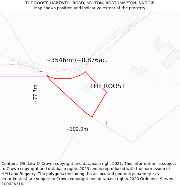 THE ROOST, HARTWELL ROAD, ASHTON, NORTHAMPTON, NN7 2JR: Plot and title map