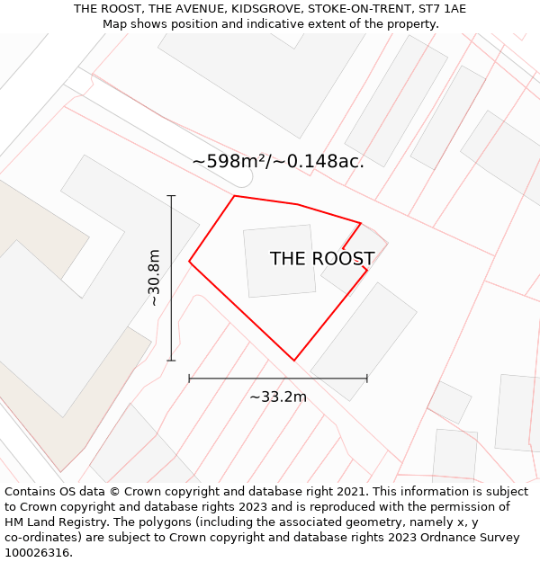 THE ROOST, THE AVENUE, KIDSGROVE, STOKE-ON-TRENT, ST7 1AE: Plot and title map