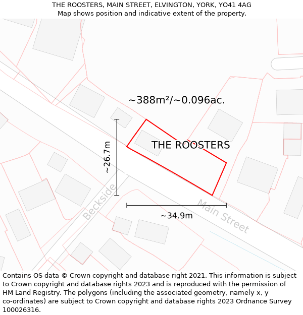 THE ROOSTERS, MAIN STREET, ELVINGTON, YORK, YO41 4AG: Plot and title map