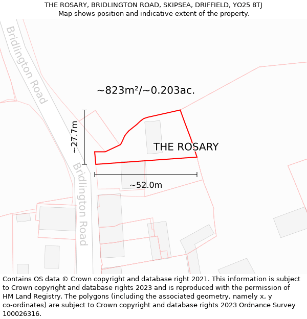 THE ROSARY, BRIDLINGTON ROAD, SKIPSEA, DRIFFIELD, YO25 8TJ: Plot and title map