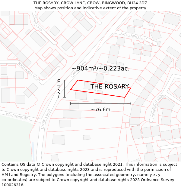 THE ROSARY, CROW LANE, CROW, RINGWOOD, BH24 3DZ: Plot and title map