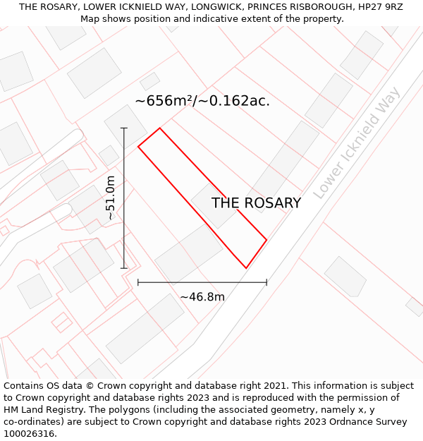 THE ROSARY, LOWER ICKNIELD WAY, LONGWICK, PRINCES RISBOROUGH, HP27 9RZ: Plot and title map